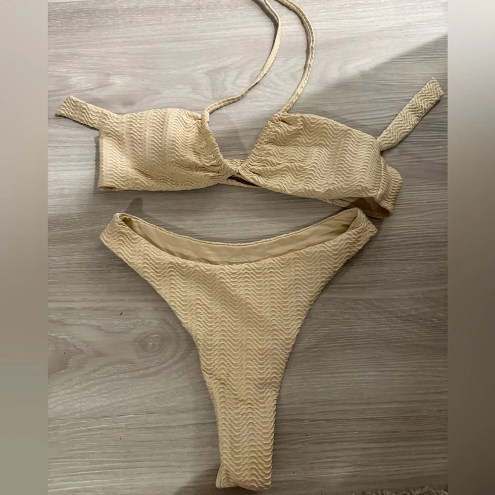 Monday Swimwear Beige Textured Bikini Set